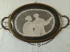 hübsches altes Tablett mit feiner Klöppelarbeit 18cm x 24cm TOP Zustand