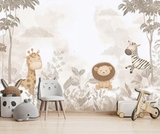 Fototapete Kinderzimmer Tiere Löwe Giraffe Zebra VLIES TAPETE XXL + KLEISTER 439