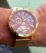 Minoir Automatik Armbanduhr Herren Glasboden Armband EDELSTAHL Gold getestet