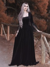 Marie Antoinette Samt Victorian Dress Maxikleid Kleid Gothic WGT schwarz 44 46