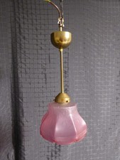 Antik Jugendstil Art déco Hängelampe Hängeleuchte Glas Rot Cranberry LampeSchirm