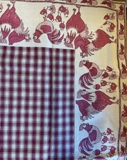 Tischdecke 110x110 Hühner rötlich Karo kariert Landhaus schwere Ware Baumwolle 