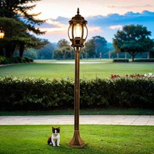 Wegeleuchte Stehlampe außen E27 Schwarz Kupfer 111 cm Alu Glas Rustikal Garten