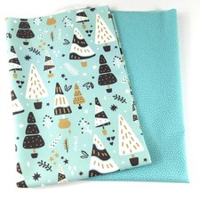 Stoffpaket WeihnachtenTannenbäume+Punkte türkis  je 55 cm x 70 cm Reststücke