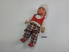 Puppe 30cm DDR 60er 70er Strickkleidung Karohose Vintage Spielzeug #259484