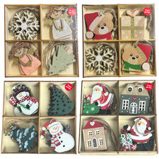 Figuren Weihnachtsanhänger 12er aus Holz bunt verschiedene Designs Baum Deko