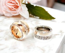 Edelstahlringe Damen Ring Zirkonia Steine Massiv Wuchtig 15mm Rose Silber Beauty