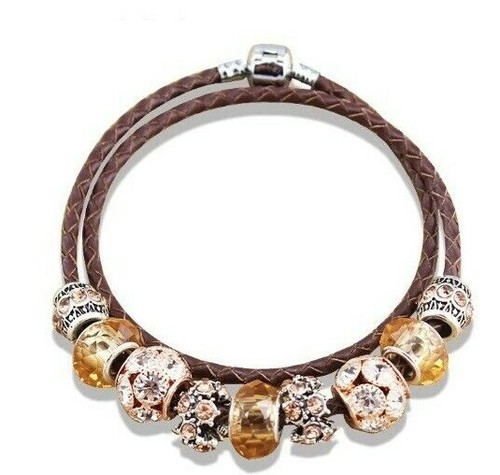 Brown rose gold leather charm - brown,