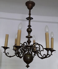 Deckenlampe Deckenkrone 6-armig Messing Gasmodell 1900 antik Patina Sammler rar