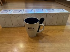 Kaffeetasse Kaffeebecher mit Löffel ☕️ blau Set 6 Stück 2.Wahl mit Aufdruck neu