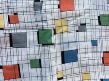 vintage feiner dünner Gardinen Stoff 50er Jahre Mondrian-Stil bunte Quadrate 