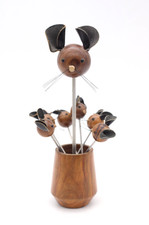 6x Cocktailspieße Partygabeln Olivengabeln Picker Maus Halter Holz Vintage