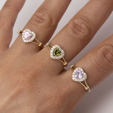 10K Gelbgold Damen Herz CZ Geburtssteinring Alle Größen