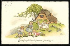Künstler-AK Liesel Lauterborn: Tanzende Kinder auf einer Frühlingswiese 1937 