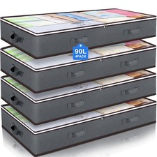 4 Stück 90L Unterbettkommode Aufbewahrungsbox mit Deckel Faltbare Unterbett Grau