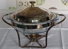 Stövchen Rechaud Deckel Edelstahl Silber Schüssel aus Glas