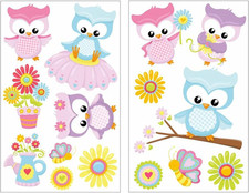 15x Süße Eule Wandsticker