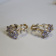 Prunkvolle Tansanit Diamant Ohrstecker  585 Gold, 20 mm = 4,4 g