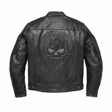 Harley Men's Reflective Skull Leather Biker Jacket HD Blouson CUIR By TriCore