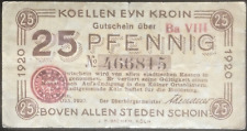 25 Pfennig Köln 1920 Serienschein Gutschein Notgeld  #15.02.a3.08