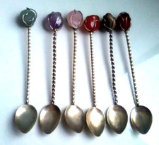 Edelstein Löffel 6x versilbert oder Silber Handarbeit Jugendstil antik Vintage