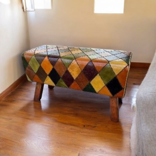 Vintage patchwork leder hocker - patchwork,