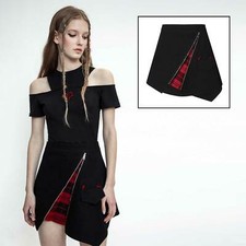 PUNK RAVE Tartan iZip Mini Rock Gothic Schwarz mit Schottenkaro Rot