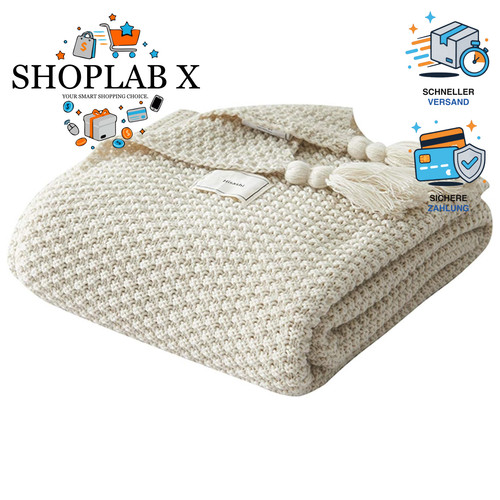 Decke strick plaid beige - decke,