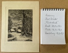 Radierung von Karl Zwicker mit dem Titel „Winterabend“ Original Signatur