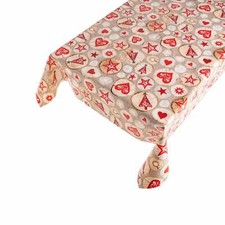 Wachstuchtischdecke PVC "Christmas rustikal" rot braun Herzen Sterne Weihnachten