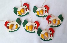 6 Teile Oster-Deko für Osterstrauss, Anhänger, Holz, Hühner mit Ei