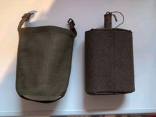 alte Feldflasche, eingenäht, mit Korkverschluss