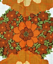 Vintage Flower Power 70er Jahre Vorhang Stoff 1 von 2 Gardine fabric (ABP)