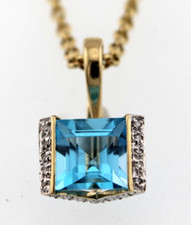 Anhänger Gold 585 14 Kt Topas Carre Brillanten