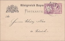 Bayern: 1884: Ganzsache aus München nach Zürich