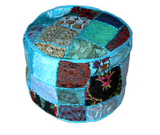 Sitzkissenbezug Pouf Ottomans Patchwork Blau 40 x 42 cm Handgefertigt Baumwolle