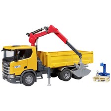 bruder  Scania Super 560R Baustellen-LKW mit Kran und 2 Paletten Fertigmodell...