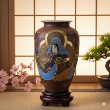 ? Satsuma Vase Nihon 日本 handbemalt Relief Gold Figuren 20. Jh ✨