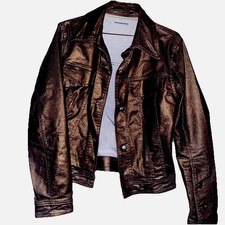 Jacke Metallic M Vintage Lederlook Jeans  Kupfer Atos Lombardini Rost Steampunk