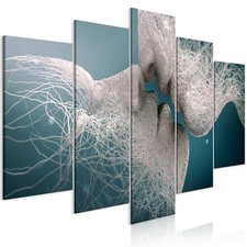 Kuss Blau Abstrakt Frau VLIES LEINWAND DEKO BILDER WANDBILD XXL WOHNZIMMER 5tlg