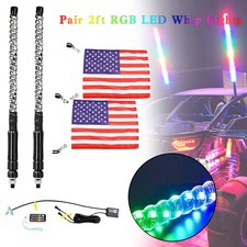 2X2ft RGB  APP Whip Lights Antenna W/ Flag Remote Control For Polaris UTV ATV