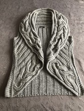 Weste, Strickjacke, Cardigan, Grobstrick, Zopfmuster, Grau Gr.46/48