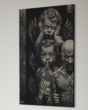 Dunkle Engel Tattoo Kunst Leinwandbild Modern Wanddeko Gemälde Mystisch Gothic