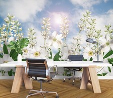 3D Weiße Blumen M1393 Tapete