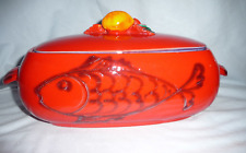 retro Keramik Terrine - Fischtopf ~ rot Suppenschüssel - vintage 60er 70er Jahre