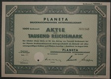 PLANETA Druckmaschinenwerk Aktiengesellschaft 1942 1000 RM
