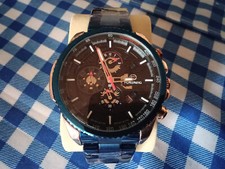 Armbanduhr mit Gliederarmband, Quarzuhr, blau metallic und schwarzes Zifferblatt