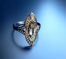 Schwarz-Gold Ring 925 Sterling Silber Ring Citrin Gr. 17 Eszperra ?