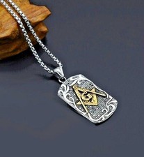 Set Kette Anhänger Freimaurer Metall  Halskette Winkel Zirkel Masonic Strass