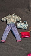 Barbie Kleidung 70er style Hose Oberteil Jacke Tasche Set Retro Mode Outfit